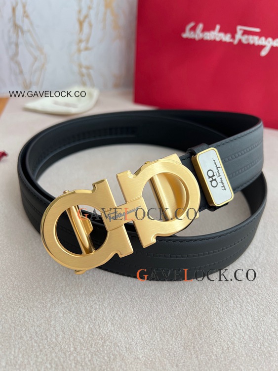 Luxury Replica Ferragamo Gancini Black Belt Glidelock Buckle